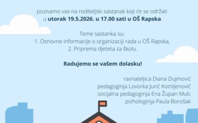 Poziv na roditeljski sastanak za učenike prvašića