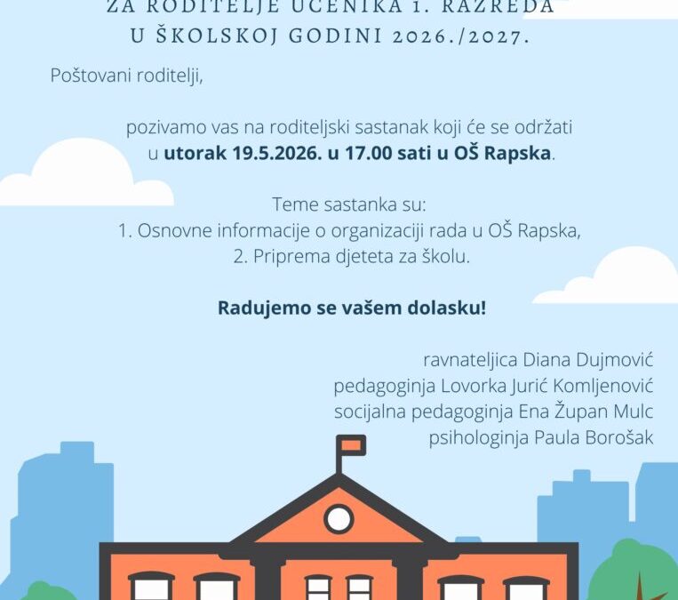 Poziv na roditeljski sastanak za učenike prvašića
