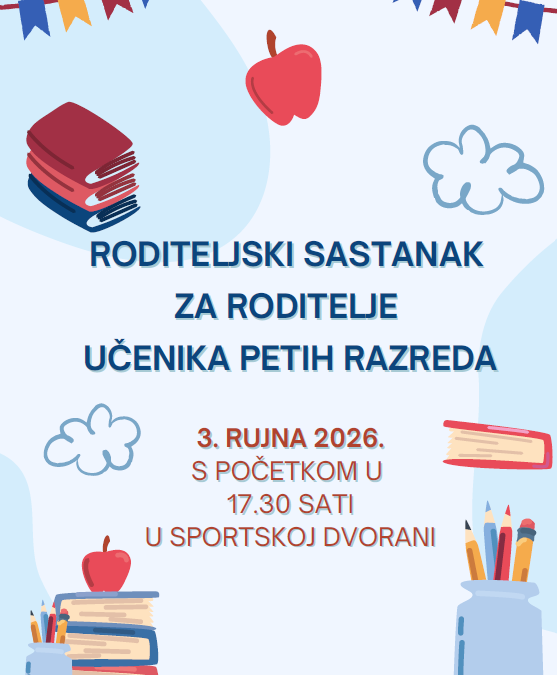 Poziv na roditeljski sastanak učenika petih razreda